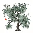 make me a willow tree with long leaves and let this tree be in flames tattoo design idea