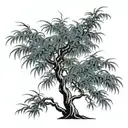 make me a willow tree with long leaves and let this tree be in flames tattoo design idea