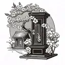 Music bar surrounded by cherry blossoms and a grave with my mothers death day and birth year on it  tattoo design idea
