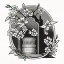 Music bar surrounded by cherry blossoms and a grave with my mothers death day and birth year on it  tattoo design idea