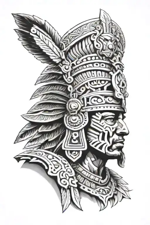 head of  Aztec warrior combined with Spanish conquistador  tattoo design idea