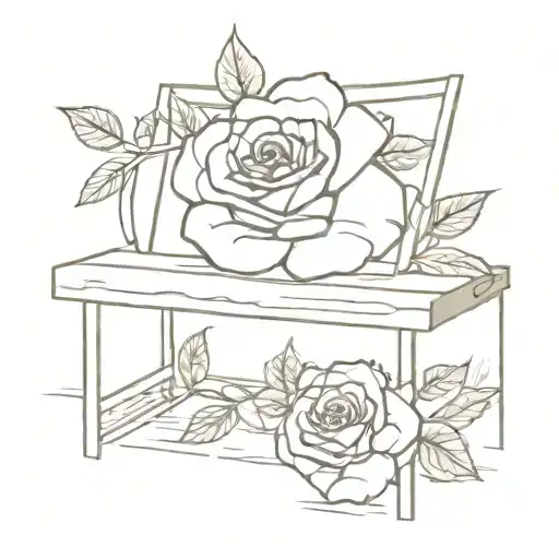 garden bench and rose growing tattoo design idea