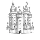 A moonlit castle with bookshelves filled with fantasy and romantic novels tattoo design idea