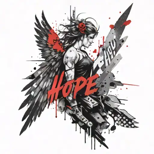 valkyrie wings with the word "hope" blended in tattoo design idea