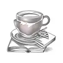 stack of books and a cup of coffee tattoo design idea