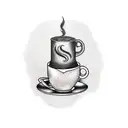 stack of books and a cup of coffee tattoo design idea