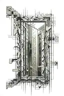 A large rectangular mirror with cracks in the reflection of which is a vertically positioned binary code tattoo design idea