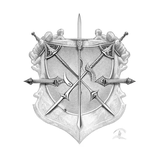 upside down medival sword going through three crowns for back tattoo tattoo design idea