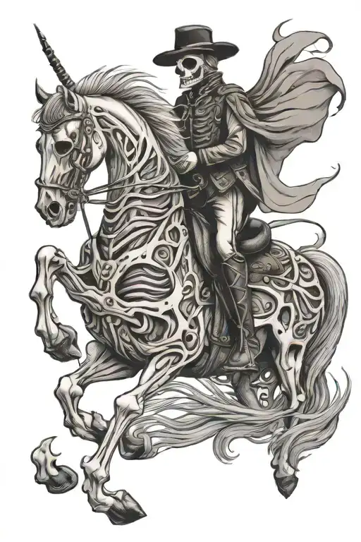 skeleton riding majestic horse tattoo design idea