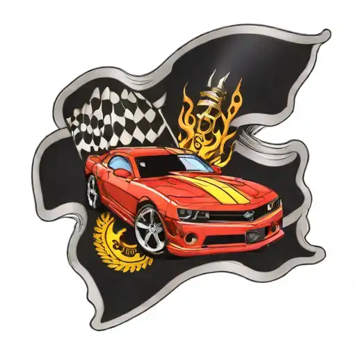 checkered flag and Camaro tattoo design idea