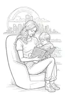 A sketch tattoo of a mother reading a book to her sons, with a Nebraska skyline in the background tattoo design idea