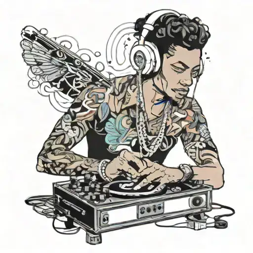 the prince plays music on the dj   wearing a headphone tattoo design idea