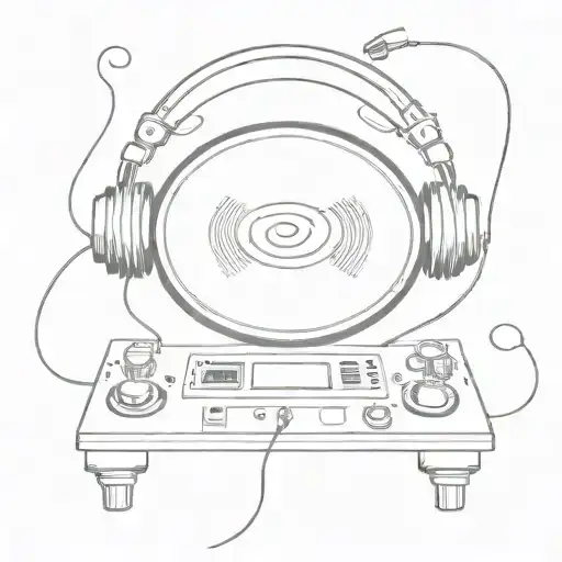 dj controller surrounded by music he with headphones  tattoo design idea