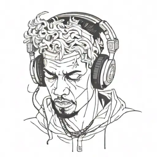the prince plays music on the dj   wearing a headphone tattoo design idea