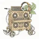 DJ console with headphones in the interior of planet earth tattoo design idea