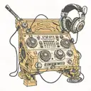 DJ console with headphones in the interior of planet earth tattoo design idea