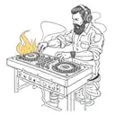 Cossack plays the DJ console surrounded by fire and notes tattoo design idea