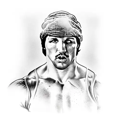 Rocky balboa with arms up facing backwards and muhammid ali famous chest pound tattoo design idea