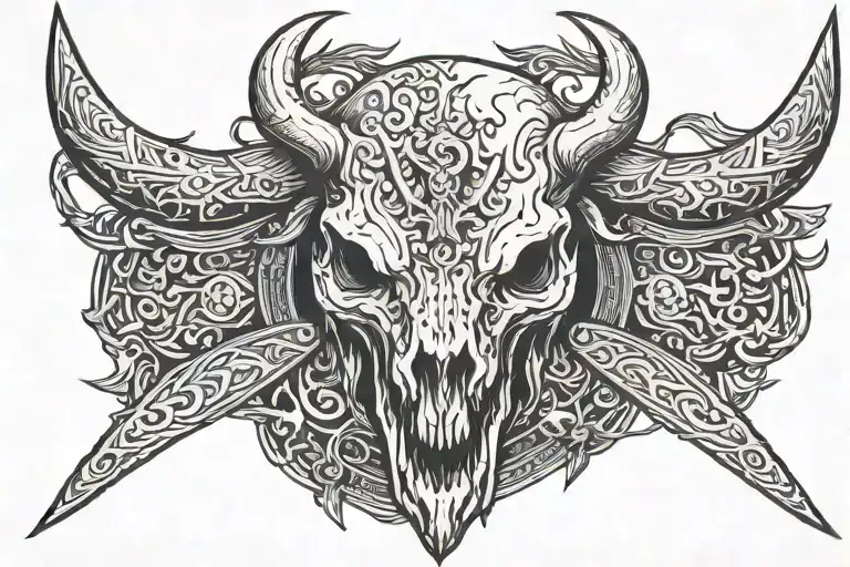 boar skull and greek shield tattoo design idea