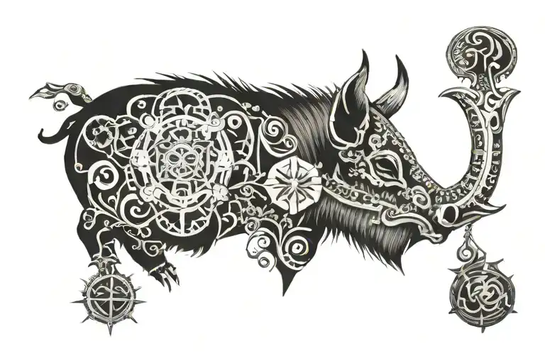boar skull and greek hoplon tattoo design idea
