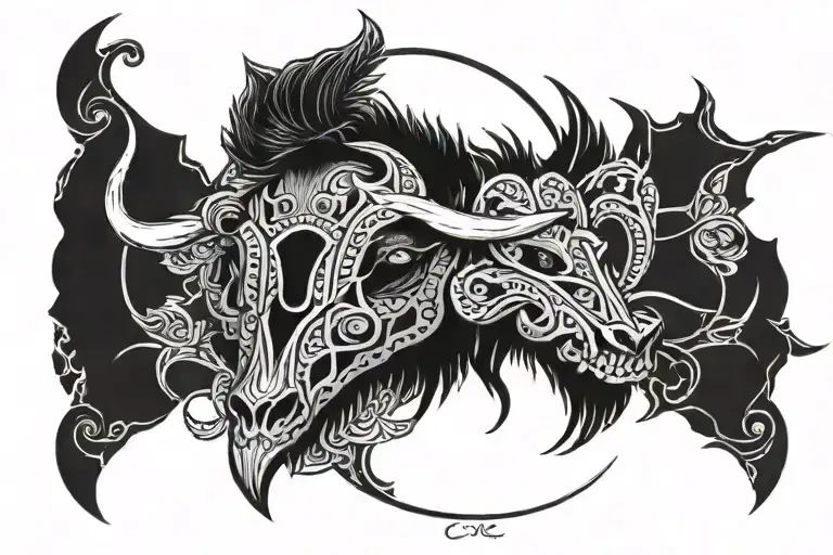 boar skull and greek hoplon tattoo design idea
