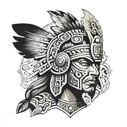 Aztec warrior realism male tattoo design idea