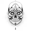 Aztec emperor headdress, sugar skull head tattoo design idea