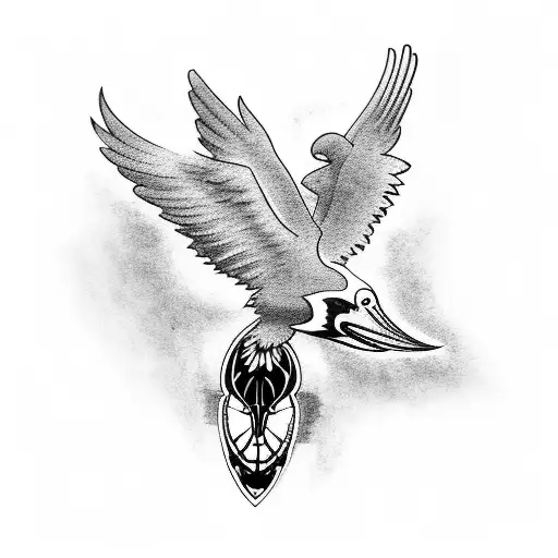 A black-grey tattoo of the New Orleans Pelicans mascot wearing an Air Jordan 4 sneaker tattoo design idea