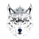 Game of thrones stark wolf with winterfell castle surounding  tattoo design idea