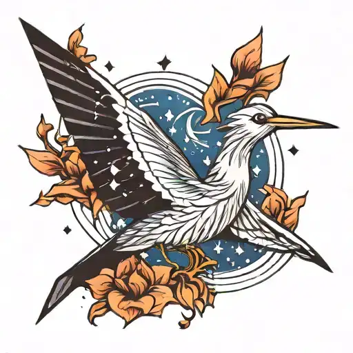 starry night in a paper crane bird tattoo design idea