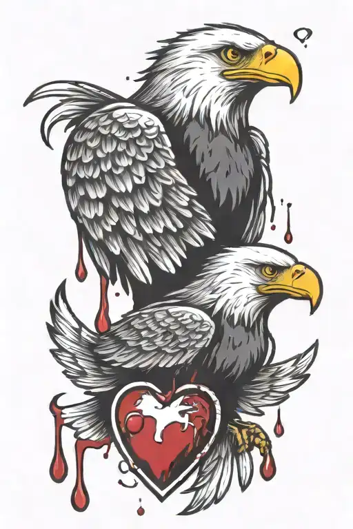 stencil of an eagle caring a broken heart with blood droplets  tattoo design idea