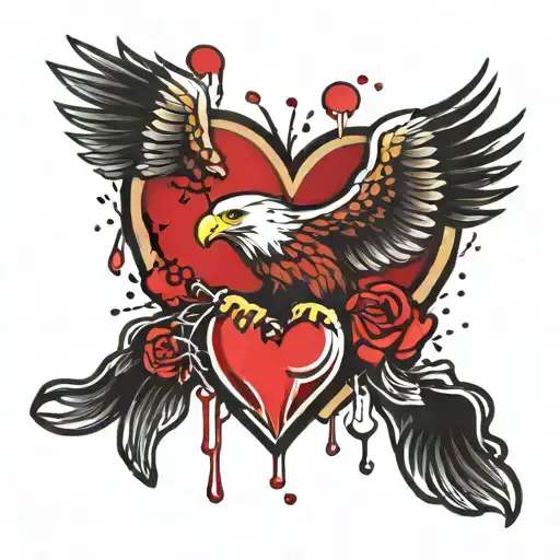 stencil of an eagle caring a broken heart with blood droplets  tattoo design idea