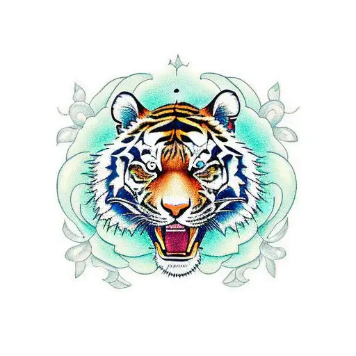 tiger with jasmine flowers  tattoo design idea