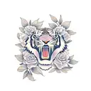 tiger with jasmine flowers  tattoo design idea