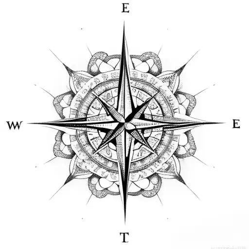 A compass rose intertwined with delicate floral patterns tattoo design idea