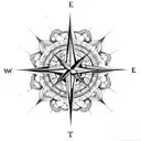 A compass rose intertwined with delicate floral patterns tattoo design idea