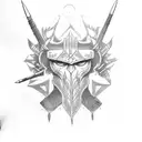 A dotwork tattoo inspired by the God of War video game with a philosophical quote incorporated tattoo design idea