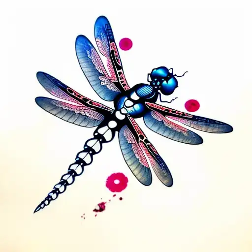 Dragonfly, blood, pain, skeleton ink splatter tattoo design idea