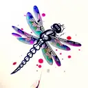 Dragonfly, blood, pain, skeleton ink splatter tattoo design idea