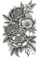 honeysuckle, rose, carnation, daisy, snowdrop, sweet pea tattoo design idea
