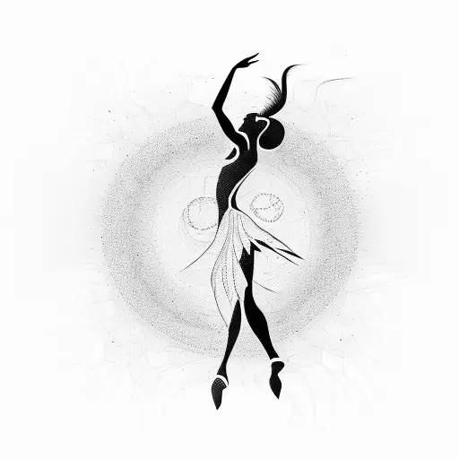 A dancer silhouette breaking through a wall of soundwaves tattoo design idea