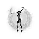 A dancer silhouette breaking through a wall of soundwaves tattoo design idea