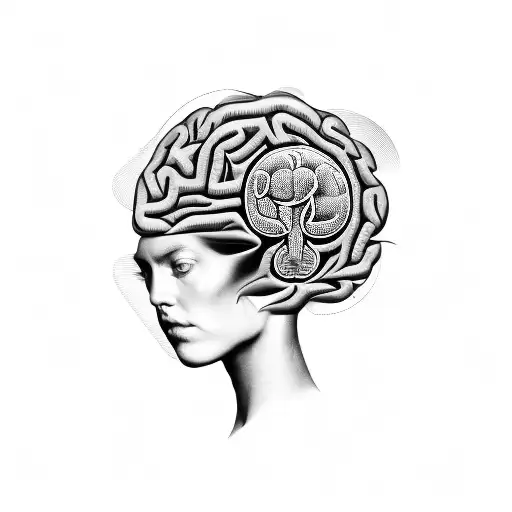 A surrealistic representation of a horse merging with a human brain tattoo design idea