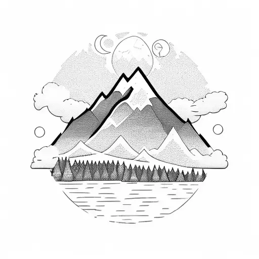Mountain landscape with a hidden 222 symbol tattoo design idea