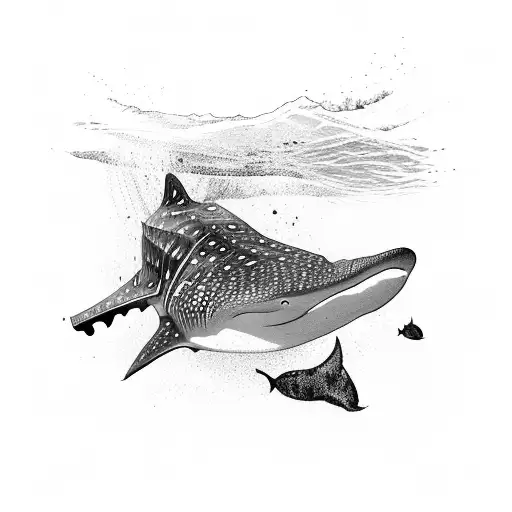 whale shark swimming with shadow beneath  tattoo design idea