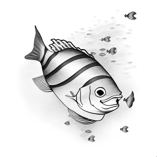 2d fish swimming with shadow beneath  tattoo design idea
