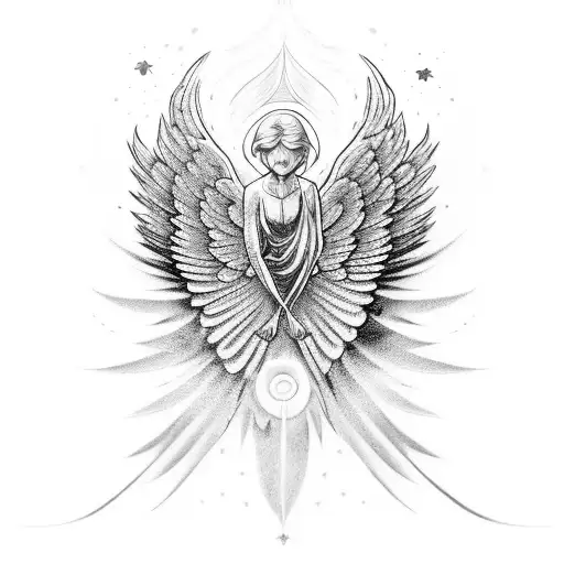 A celestial angel with broken wings falling from the galaxy tattoo design idea