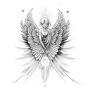 A celestial angel with broken wings falling from the galaxy tattoo design idea