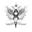 A celestial angel with broken wings falling from the galaxy tattoo design idea