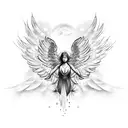 A celestial angel with broken wings falling from the galaxy tattoo design idea